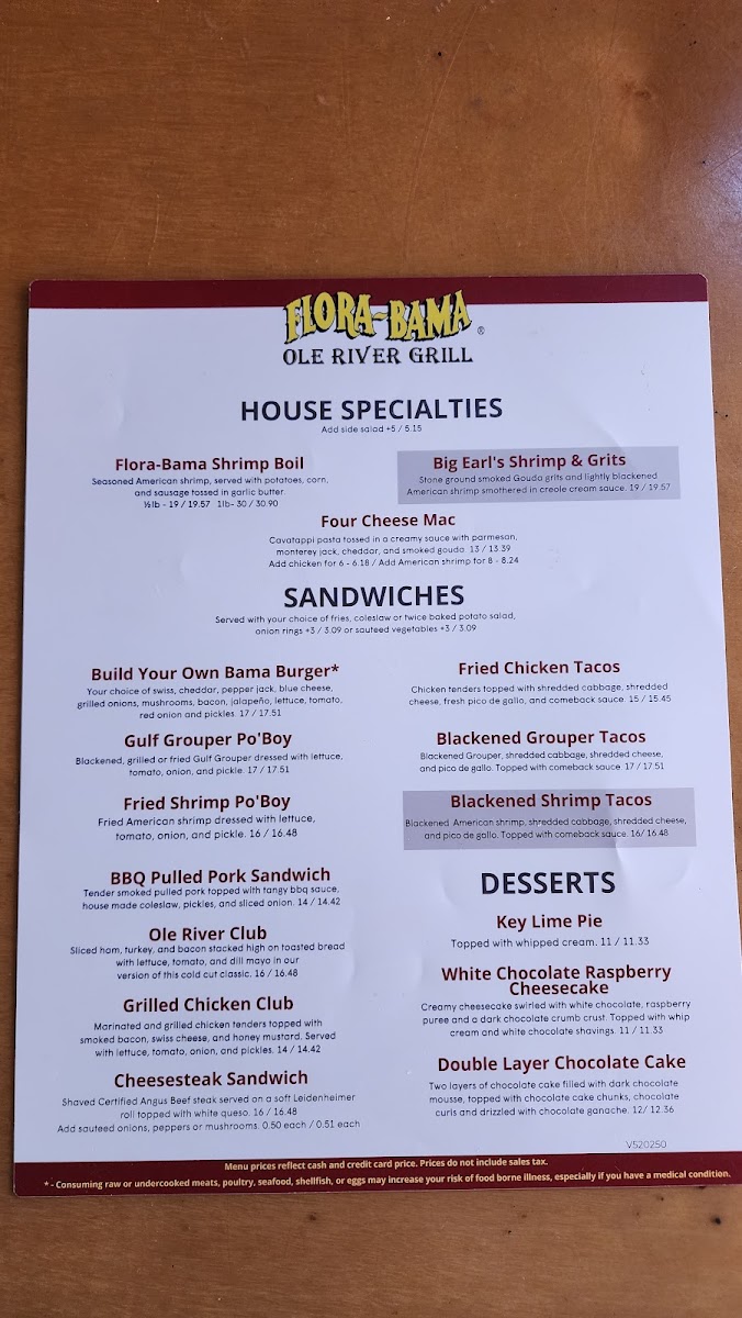 Flora-Bama Ole River Grill Menu - Image 1