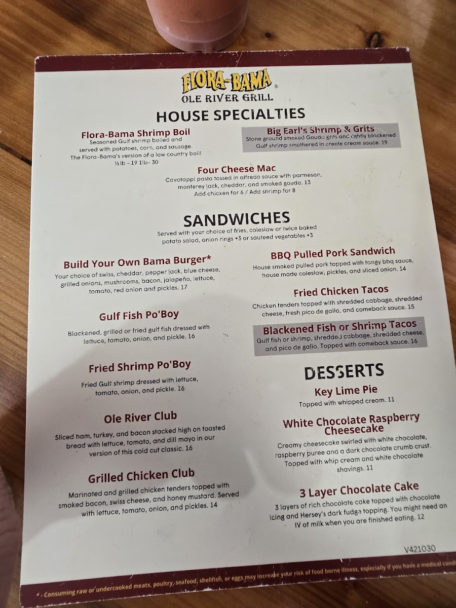 Flora-Bama Ole River Grill Menu - Image 2