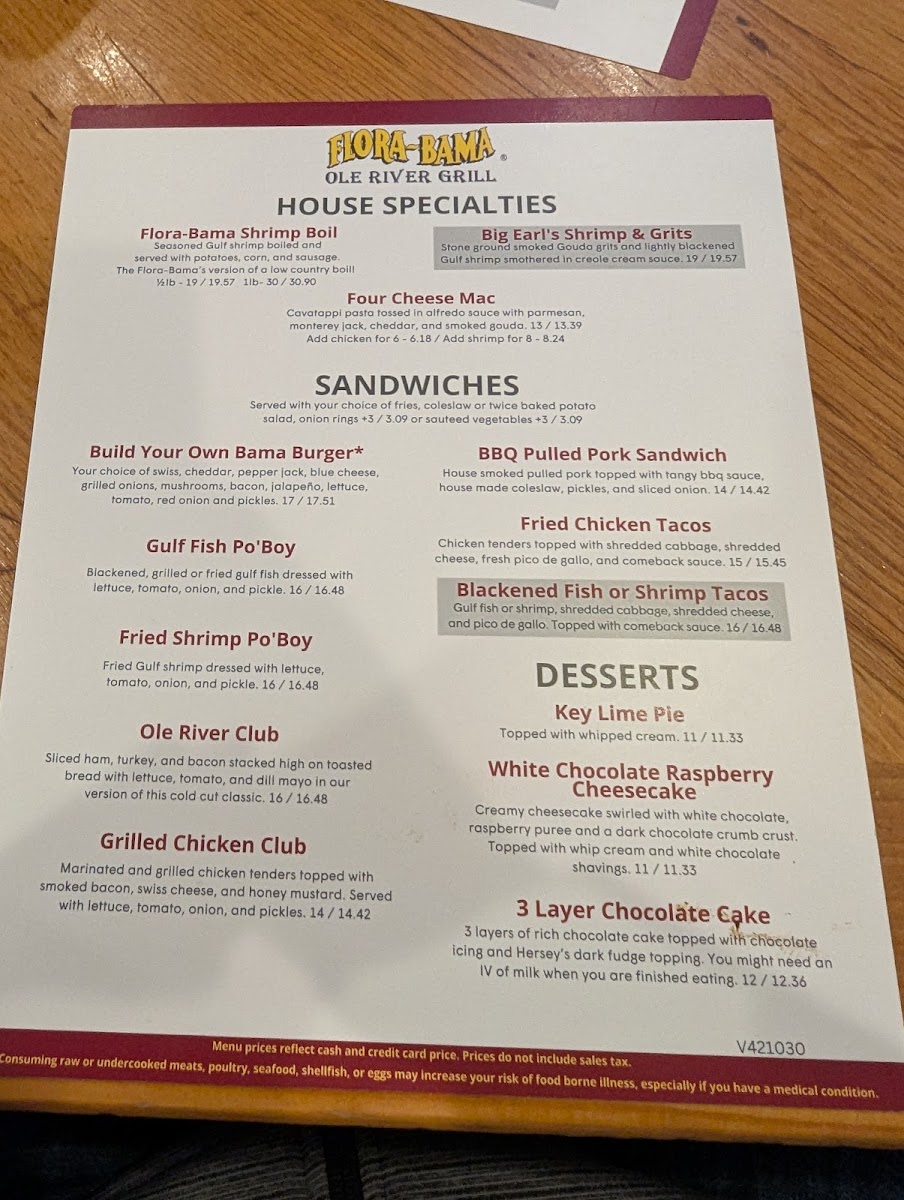 Flora-Bama Ole River Grill Menu - Image 4